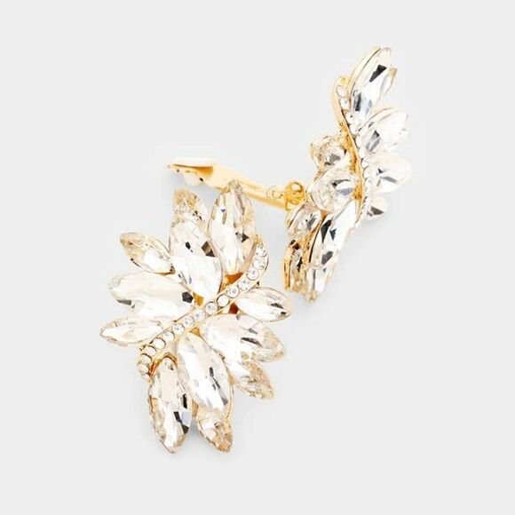 Swirl Clear Marquise Crystal Clip On Earrings NWT - Picture 4 of 6